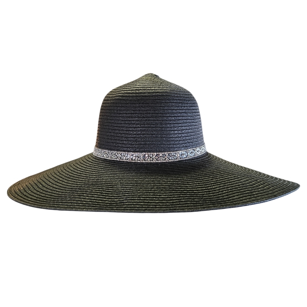 Wide-Brim Hat with Crystal Accent Band